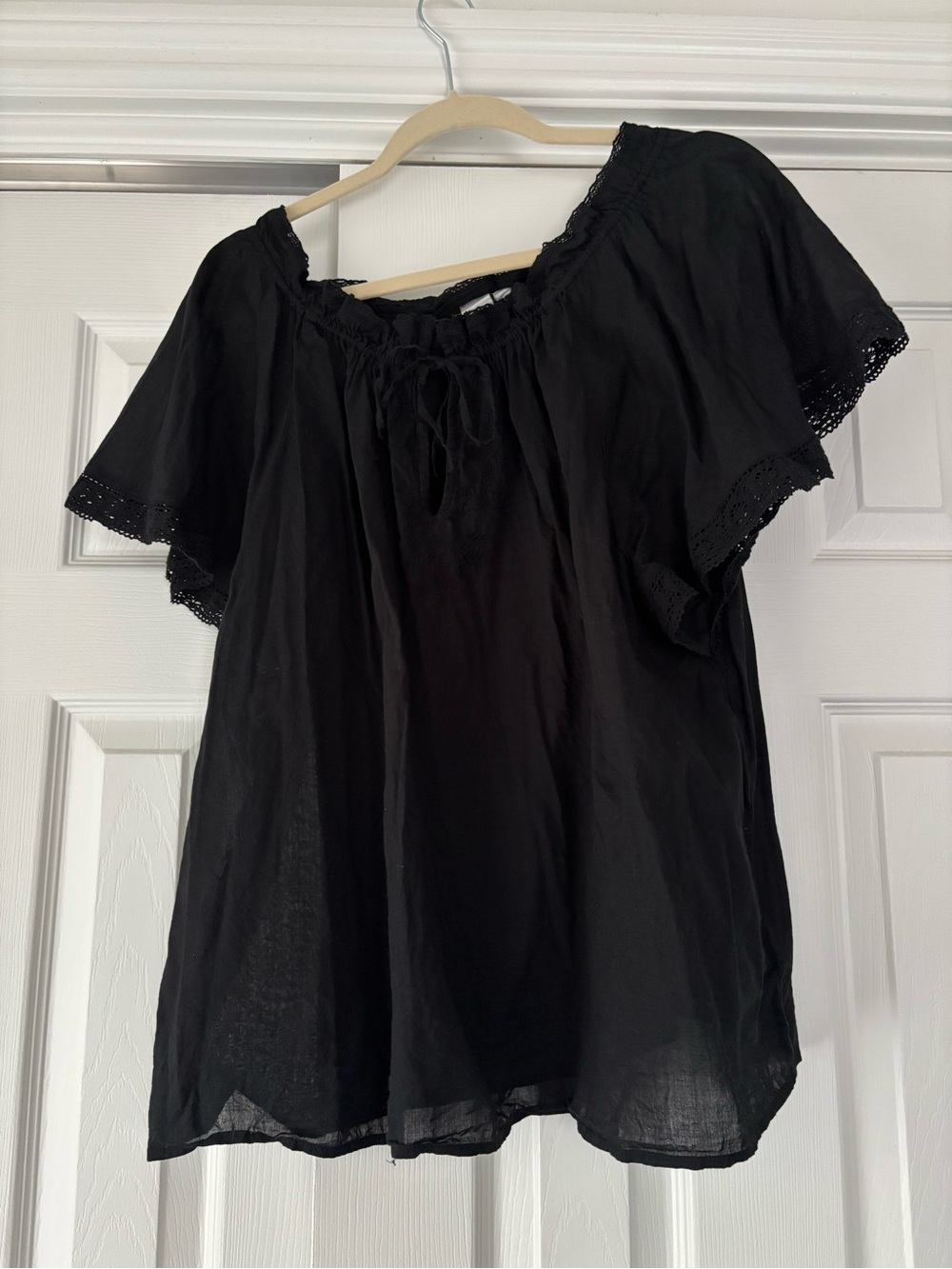 GAP Black Peasant Top with Eyelet Trim